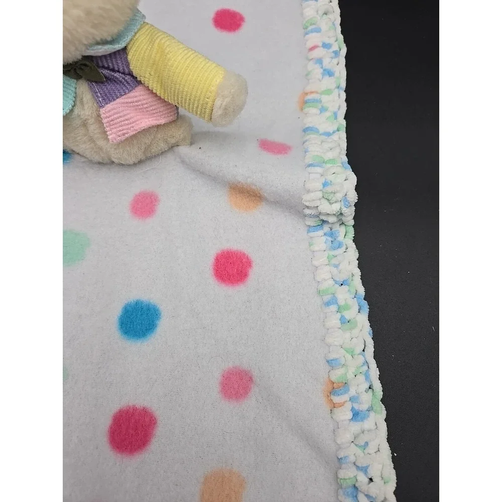 Baby Pastel Crochet Edge Bunny Lovey Blanket‎ Color Block Polka Dot Rabbit